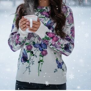 Floral Butterfly Print Sweater
